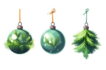 Poster - set christmas gift decoration green colors illustration