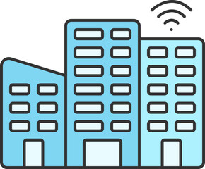 Wall Mural - Wifi or Hotspot Connect Skyline Building Icon In Blue Color.