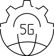 Poster - Illustration Of Cogwheel With Globe For 5G Network Icon In Black Outline.