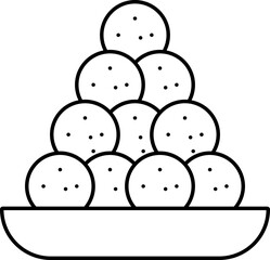 Sticker - Indian Sweets Of Laddu Bowl Thin Line Icon.