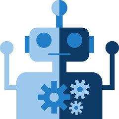 Sticker - Flat Style Robot With Cogwheel Icon In Blue Color.