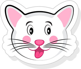 Wall Mural - Pink And White Cute Cat Face In Sticker Style.