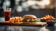 photography of a cheeseburger on wooden plate #20, food photography, ai generated
