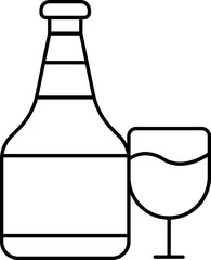 Poster - Wine Drink Bottle With Glass Black Outline Icon.