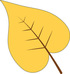 Sticker - Heart Shape Leaf Icon In Yellow Color.