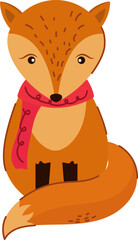 Poster - Isolated Cute Fox Wearing Red Scarf Flat Icon.