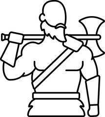 Canvas Print - Thin Line Art Of Viking Man Holding Axe Cartoon Character Icon.