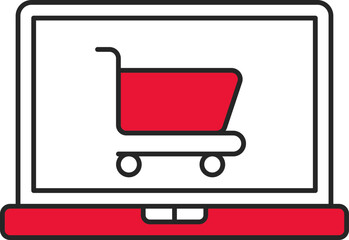 Sticker - Online Shopping Cart In Laptop Red And White Icon.