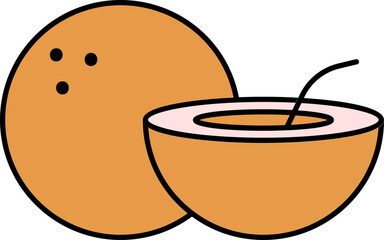 Sticker - Coconut Fruit With Drink Icon In Orange Color.