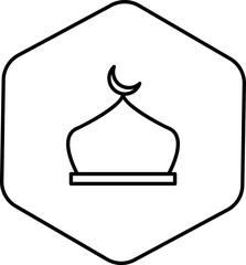 Sticker - Black Linear Style Muslim Dome On Hexagon Icon.