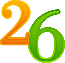 Sticker - 26 Number Of January In Saffron And Green Color Against Background.