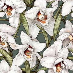 Wall Mural - Seamless pattern orchid flowers painted in watercolor, AI generated