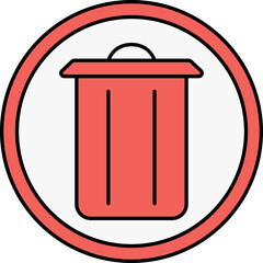 Wall Mural - Red Dustbin Round Icon In Flat Style.