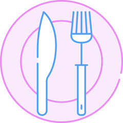 Wall Mural - Knife With Spoon Plate Icon In Blue And Pink Outline.