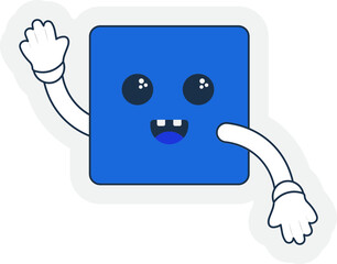 Sticker - Sticker Of Blue Square Shape Cartoon In Hand Up And Down Pose.