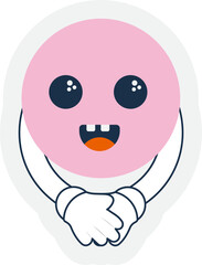 Poster - Laughing Pink Circle Cartoon With Hand Close In Sticker Style.