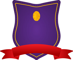 Sticker - Blank Diamond Shield Badge With Ribbon In Purple And Red Color.