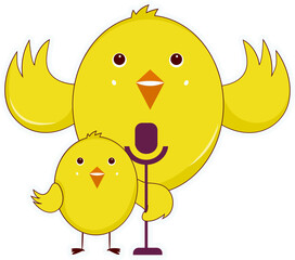 Poster - Isolated Yellow Bird Couple With Microphone Flat Element.