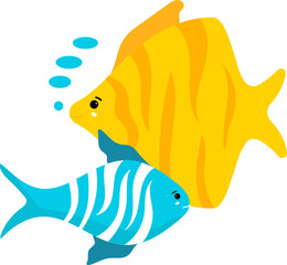 Sticker - Two Type Fish Blue And Yellow Icon In Opposite Side.