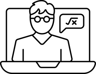 Wall Mural - Online Math Teacher In Laptop Screen Black Outline Icon.