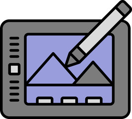 Sticker - Drawing Landscape Tablet With Pen Purple And Grey Icon.