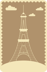 Canvas Print - Eiffel Tower Stamp Or Ticket Design In Beige Color.