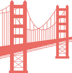 Sticker - Orange Illustration Of Golden Gate Flat Icon.