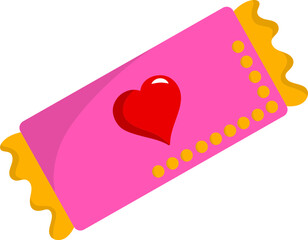 Sticker - Heart With Ticket Icon In Pink And Yellow Color.