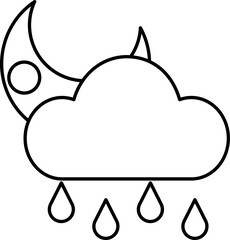 Sticker - Half Moon With Raining Cloud Black Stroke Icon.