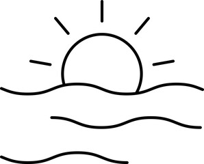 Wall Mural - Black Outline Illustration Of Sun With Water Wave Icon.