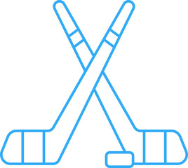 Wall Mural - Blue Outline Illustration Of Cross Hockey Stick Wick With Puck Icon.