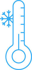 Sticker - Low Thermometer Scale With Snowflake Blue Linear Icon.