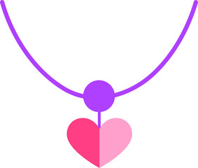 Poster - Heart Shape Pendant Necklace Icon In Pink Color.