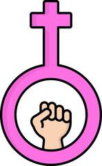 Poster - Flat Style Fist Raised Hand With Female Gender Symbol Or Icon.