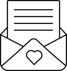 Poster - Open Letter With Heart Envelope Icon In Black Stroke.