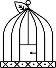 Canvas Print - Vintage Bird Cage Icon In Black Line Art.