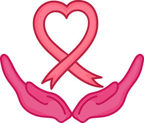 Sticker - Heart Shape Ribbon On Hand Pink Icon.