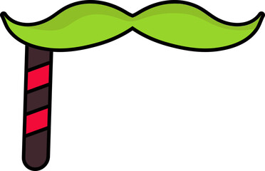 Sticker - Green Mustache Stick Icon In Flat Style.