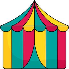 Sticker - Tricolor Striped Tent Icon In Flat Style.