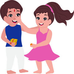 Sticker - Cute Sister And Brother Celebrating Festival Of Raksha Bandhan On White Background.