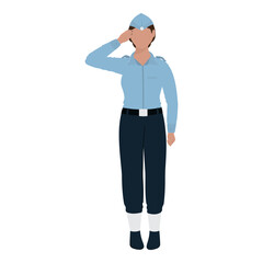Wall Mural - Faceless Air Force Woman Saluting On White Background.