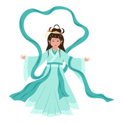 Sticker - Character Of Chinese Goddess Wearing Costume On White Background.