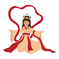 Sticker - Character Of Chinese Goddess Wearing Costume On White Background.