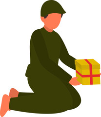 Poster - Faceless Young Boy Holding Gift Box In Sitting Pose.