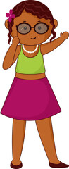 Poster - Modern Cartoon Girl Wearing Photobooth Glasses Stick In Standing Pose.