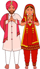 Sticker - Sikh Wedding Couple Greeting Namaste In Traditional Dress.
