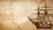 Charting the Past: Ancient Sailboat, Compass, and Historic Map. This concept unearths the realm of sea voyages, discoveries, pirates, sailors, geography, and history