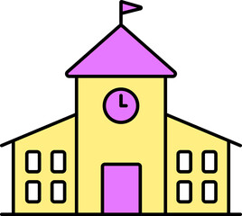 Sticker - Flat Style School Building Icon Pink And Yellow Color.