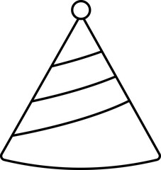 Sticker - Stripy Party Hat Icon In Black Line Art.