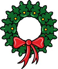 Wall Mural - Isolated Decorative Christmas Wreath Icon With Bow Ribbon In Flat Style.